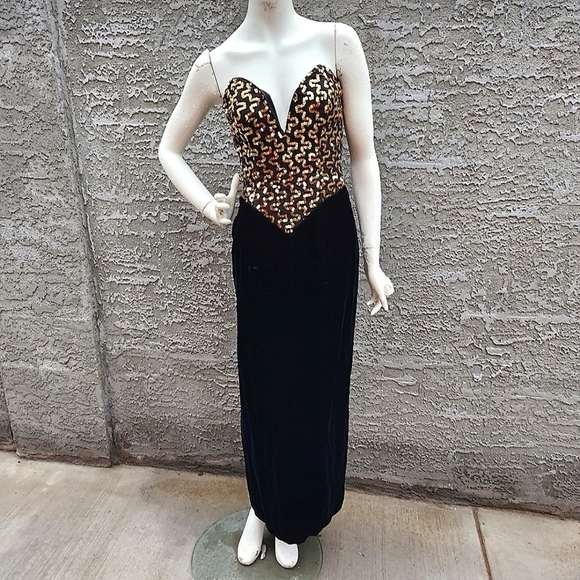 VTG Gunne Sax by Jessica McClintock Velvet boned sequin Dress - Picture 2 of 11